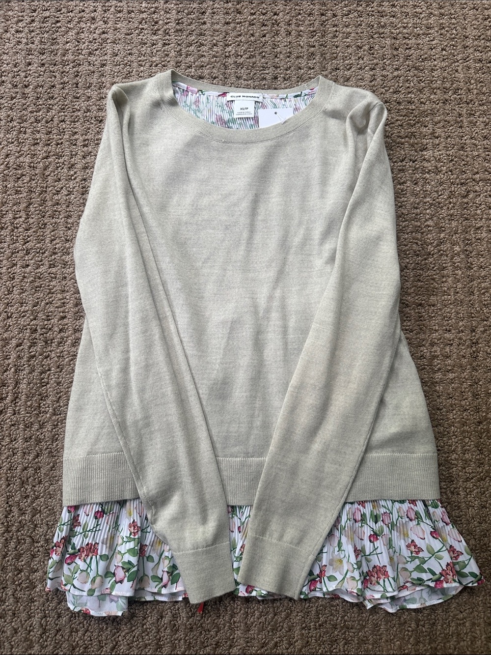 Club Monaco Beige Sweater with Floral Pleated Hem